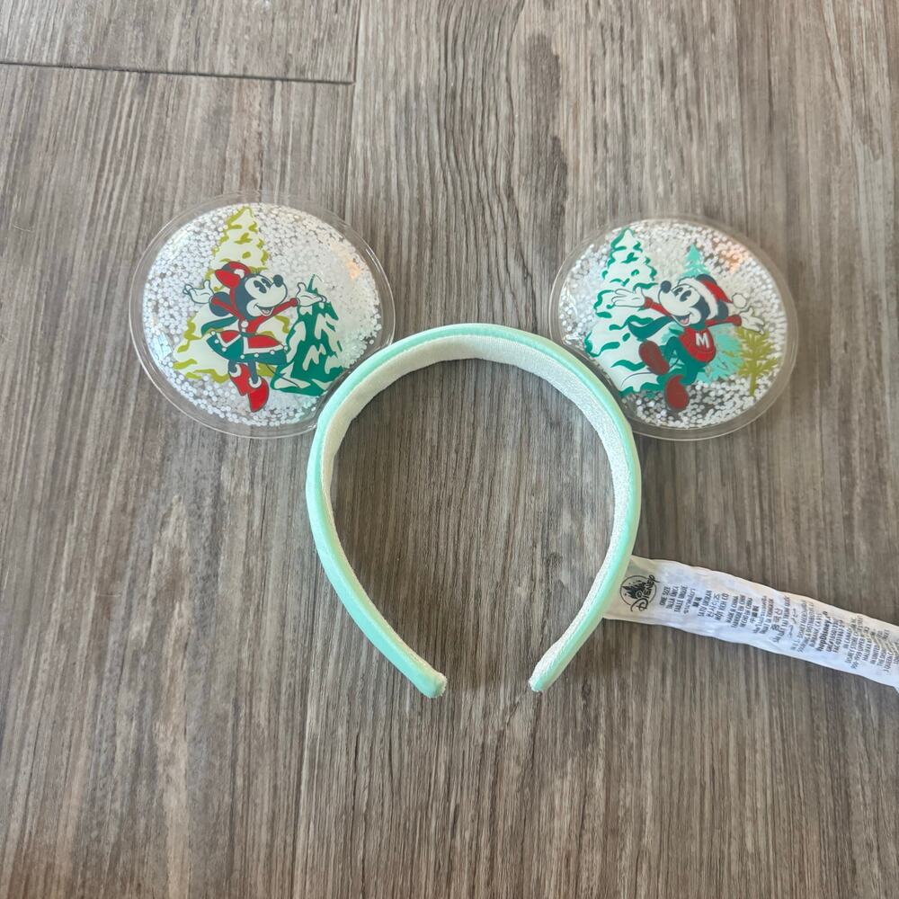Disney Parks Mickey Minnie Christmas Holiday Snow Globe Mouse Ears Headband